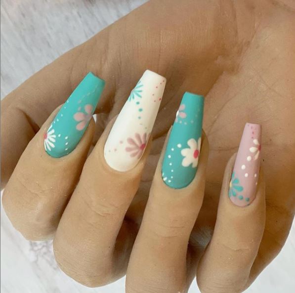 Floral multi-color nail design