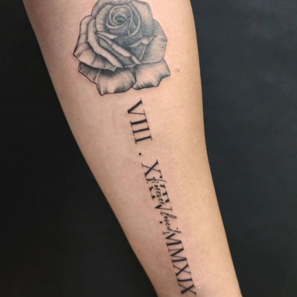 Roman Numeral Tattoo with Rose - She So Healthy